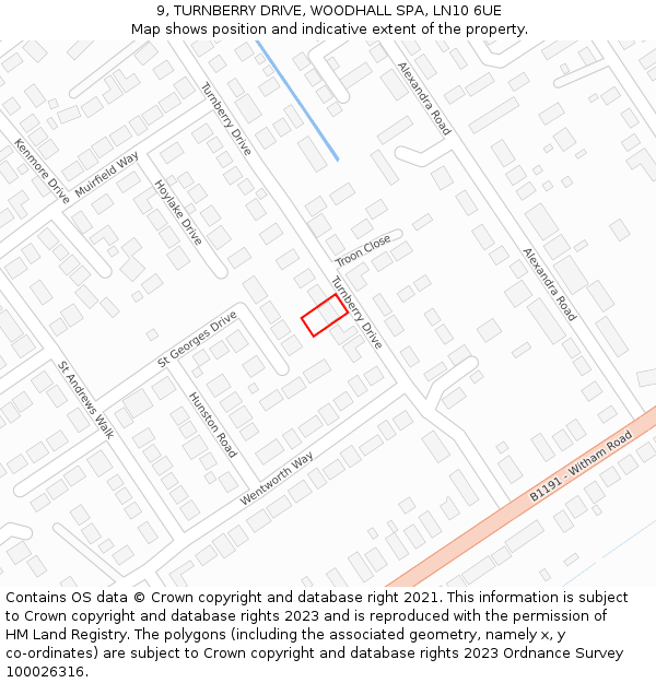 9, TURNBERRY DRIVE, WOODHALL SPA, LN10 6UE: Location map and indicative extent of plot