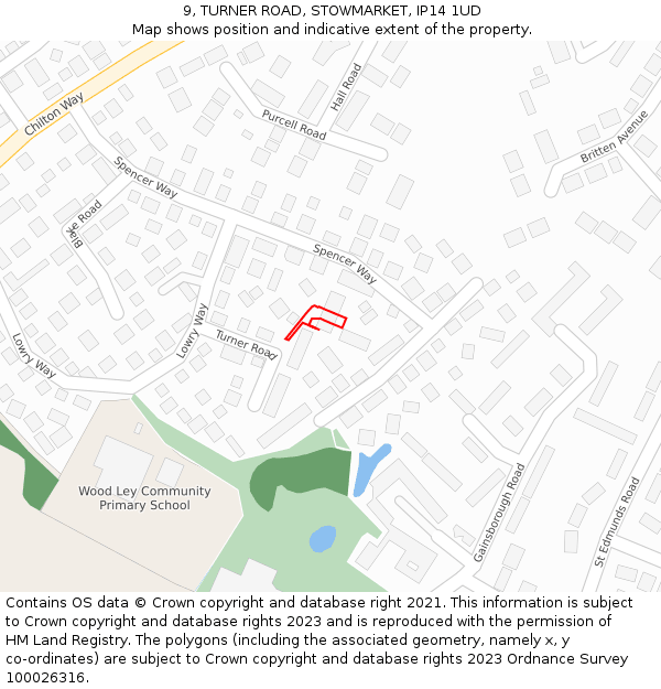 9, TURNER ROAD, STOWMARKET, IP14 1UD: Location map and indicative extent of plot