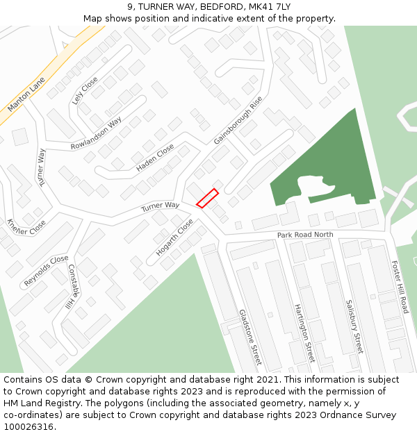 9, TURNER WAY, BEDFORD, MK41 7LY: Location map and indicative extent of plot