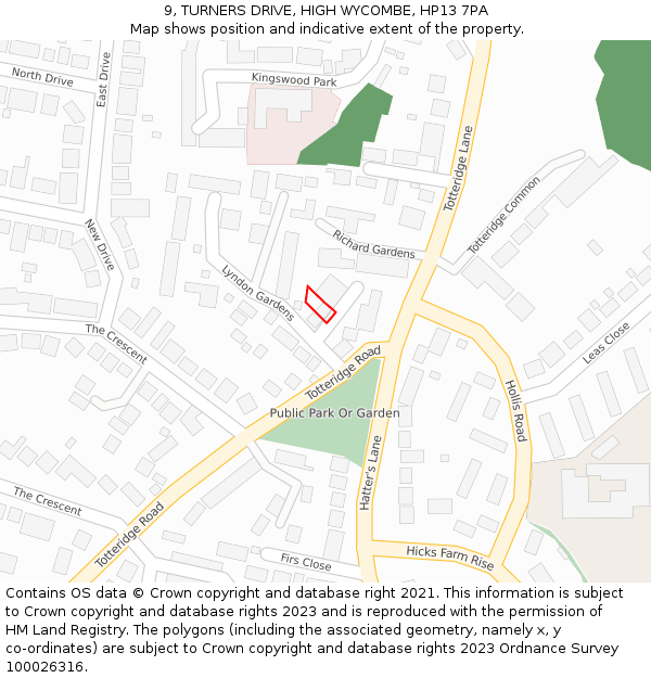 9, TURNERS DRIVE, HIGH WYCOMBE, HP13 7PA: Location map and indicative extent of plot
