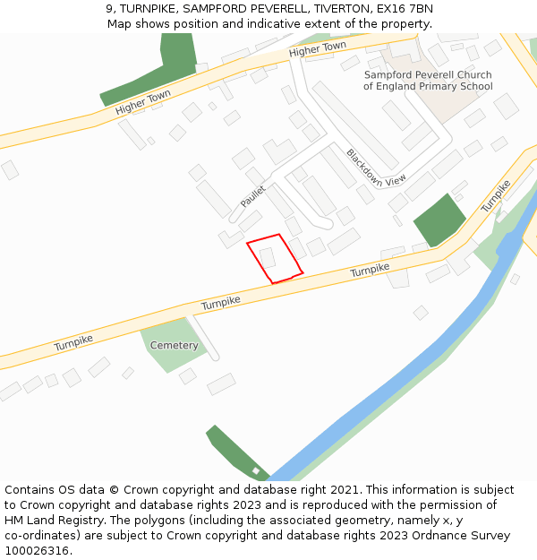 9, TURNPIKE, SAMPFORD PEVERELL, TIVERTON, EX16 7BN: Location map and indicative extent of plot