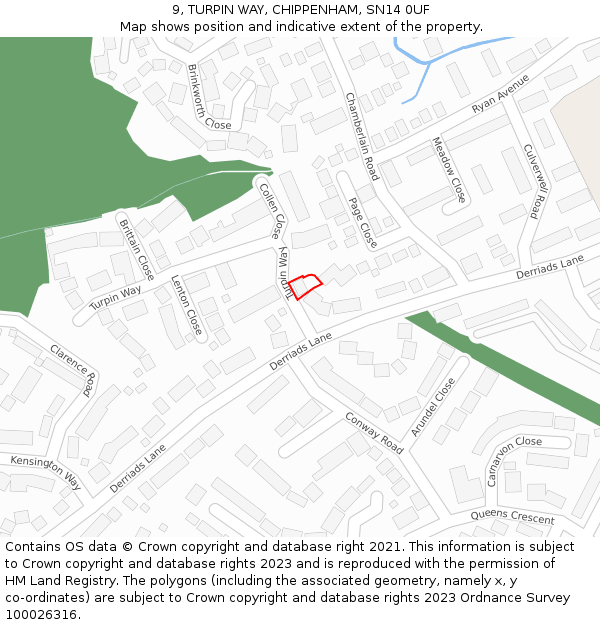 9, TURPIN WAY, CHIPPENHAM, SN14 0UF: Location map and indicative extent of plot
