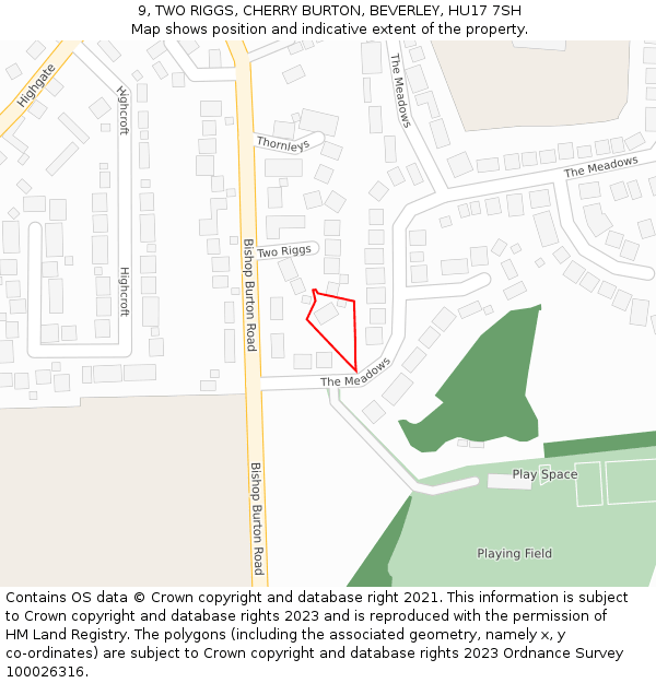 9, TWO RIGGS, CHERRY BURTON, BEVERLEY, HU17 7SH: Location map and indicative extent of plot