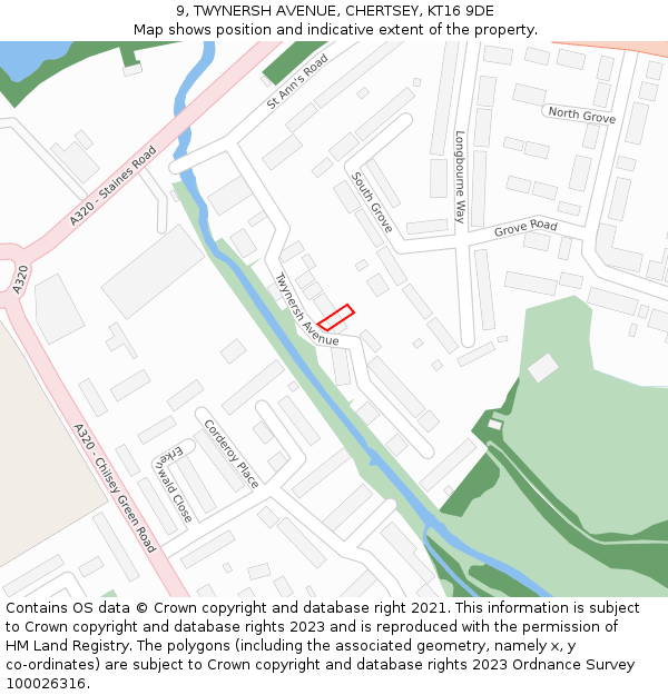 9, TWYNERSH AVENUE, CHERTSEY, KT16 9DE: Location map and indicative extent of plot