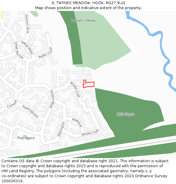 9, TWYNES MEADOW, HOOK, RG27 9UG: Location map and indicative extent of plot