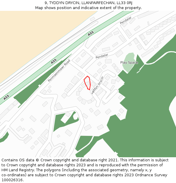 9, TYDDYN DRYCIN, LLANFAIRFECHAN, LL33 0RJ: Location map and indicative extent of plot