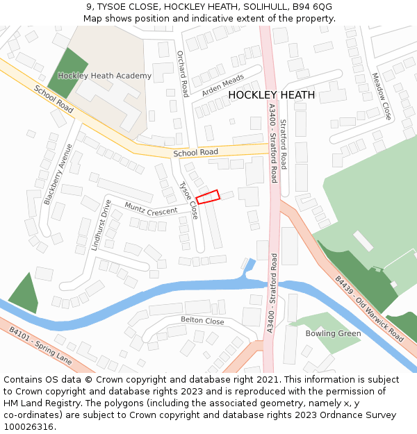 9, TYSOE CLOSE, HOCKLEY HEATH, SOLIHULL, B94 6QG: Location map and indicative extent of plot