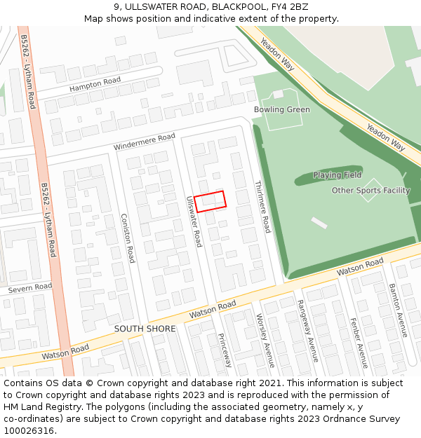 9, ULLSWATER ROAD, BLACKPOOL, FY4 2BZ: Location map and indicative extent of plot