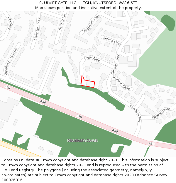 9, ULVIET GATE, HIGH LEGH, KNUTSFORD, WA16 6TT: Location map and indicative extent of plot