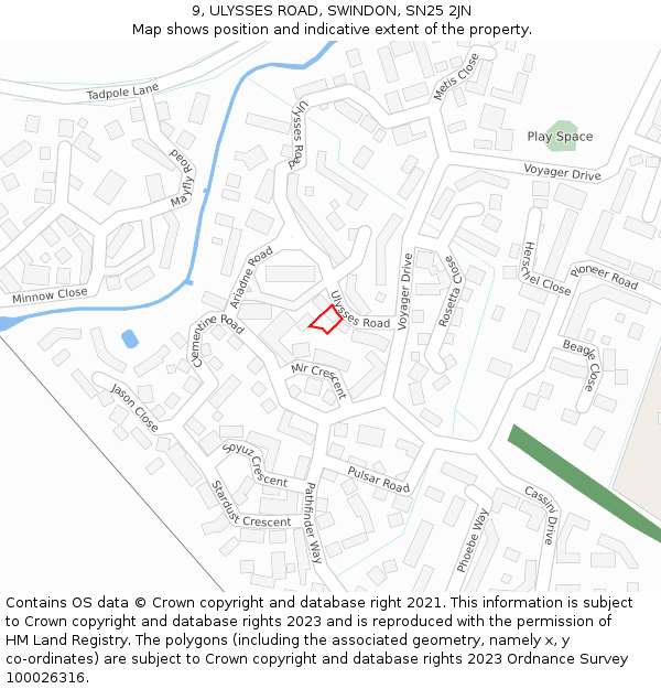 9, ULYSSES ROAD, SWINDON, SN25 2JN: Location map and indicative extent of plot