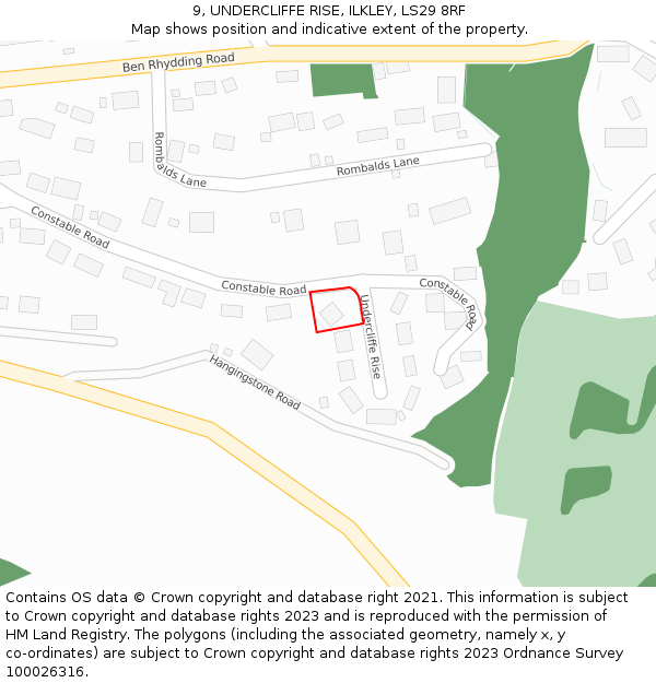 9, UNDERCLIFFE RISE, ILKLEY, LS29 8RF: Location map and indicative extent of plot