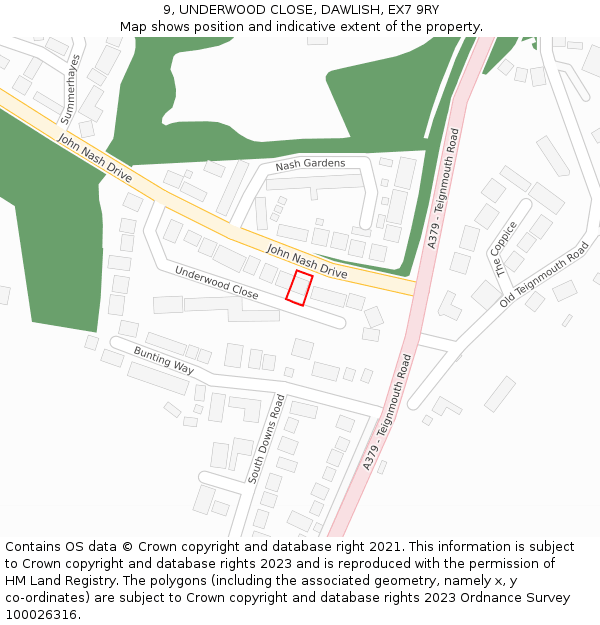9, UNDERWOOD CLOSE, DAWLISH, EX7 9RY: Location map and indicative extent of plot