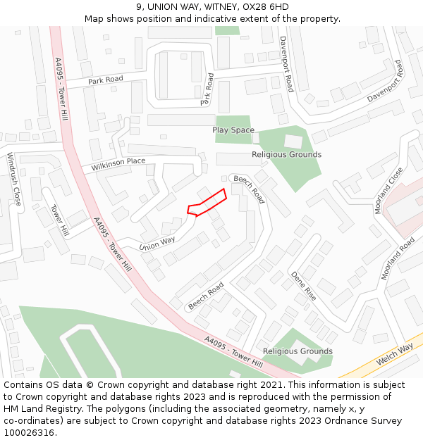 9, UNION WAY, WITNEY, OX28 6HD: Location map and indicative extent of plot