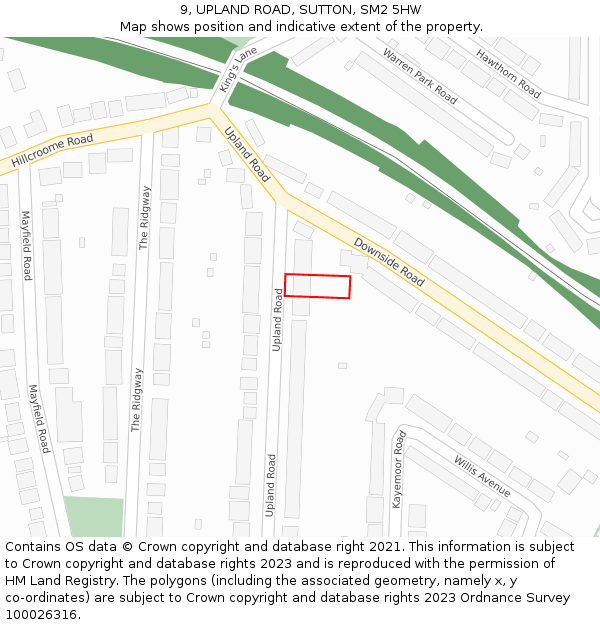 9, UPLAND ROAD, SUTTON, SM2 5HW: Location map and indicative extent of plot