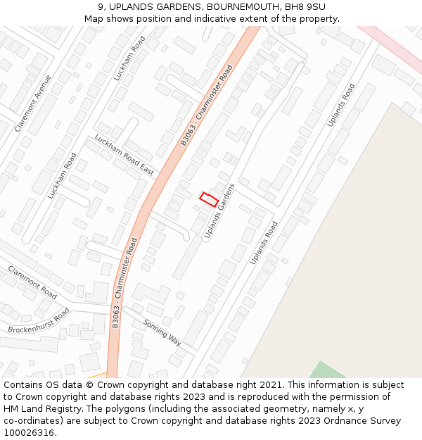 9, UPLANDS GARDENS, BOURNEMOUTH, BH8 9SU: Location map and indicative extent of plot
