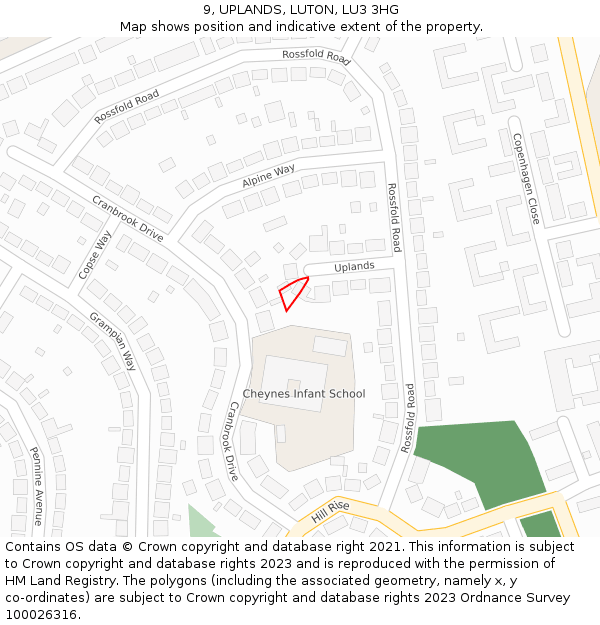 9, UPLANDS, LUTON, LU3 3HG: Location map and indicative extent of plot