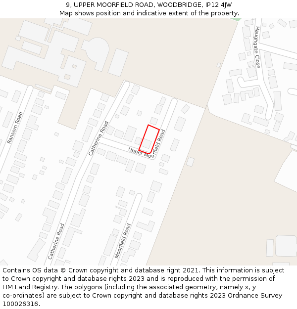 9, UPPER MOORFIELD ROAD, WOODBRIDGE, IP12 4JW: Location map and indicative extent of plot
