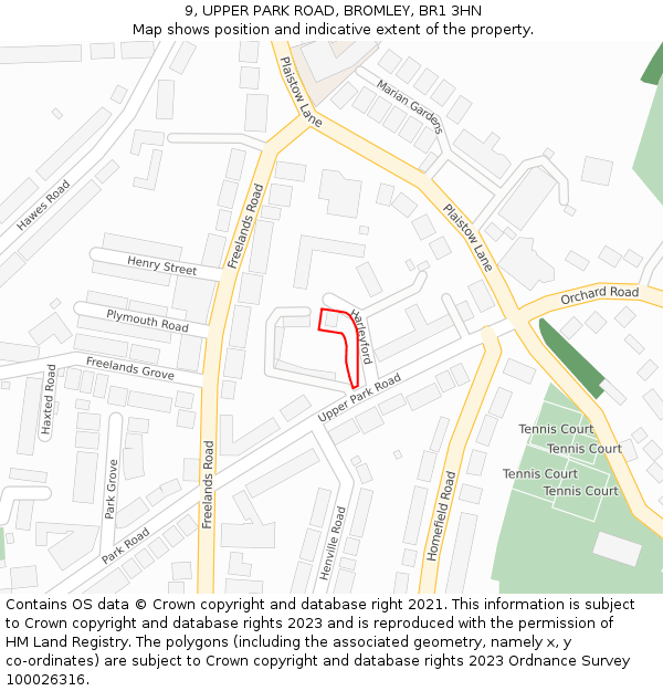 9, UPPER PARK ROAD, BROMLEY, BR1 3HN: Location map and indicative extent of plot