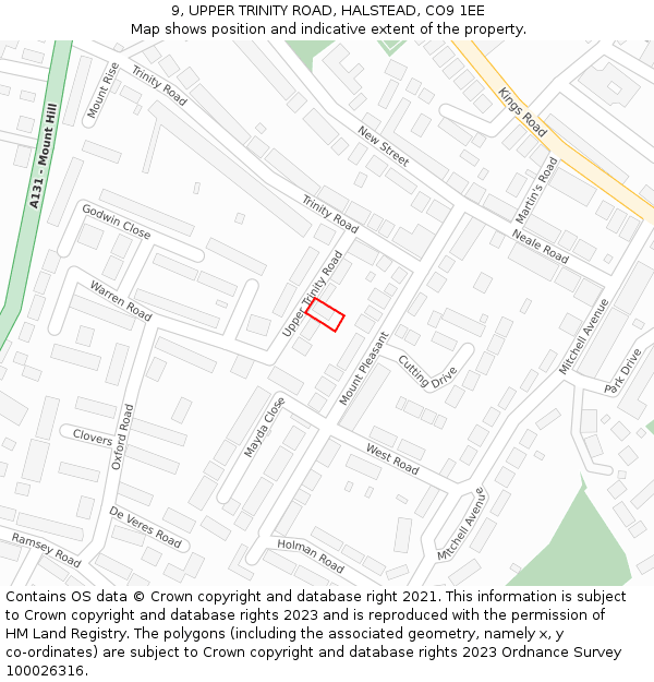 9, UPPER TRINITY ROAD, HALSTEAD, CO9 1EE: Location map and indicative extent of plot