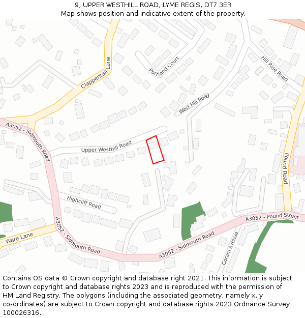 9, UPPER WESTHILL ROAD, LYME REGIS, DT7 3ER: Location map and indicative extent of plot