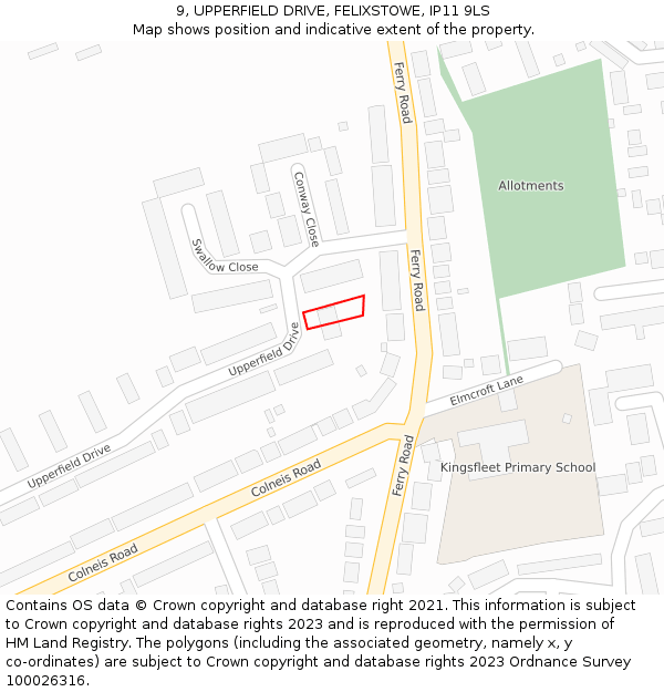 9, UPPERFIELD DRIVE, FELIXSTOWE, IP11 9LS: Location map and indicative extent of plot