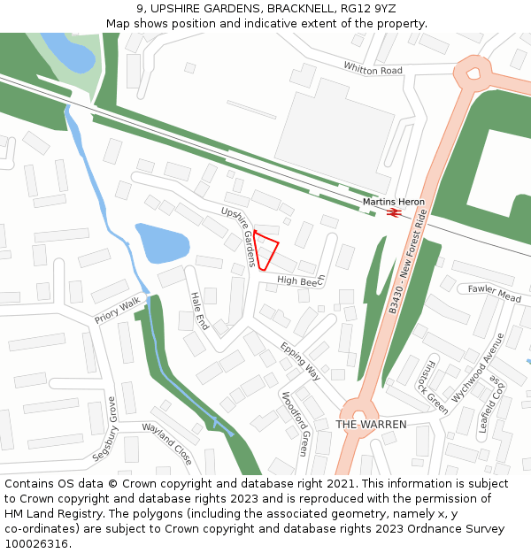 9, UPSHIRE GARDENS, BRACKNELL, RG12 9YZ: Location map and indicative extent of plot