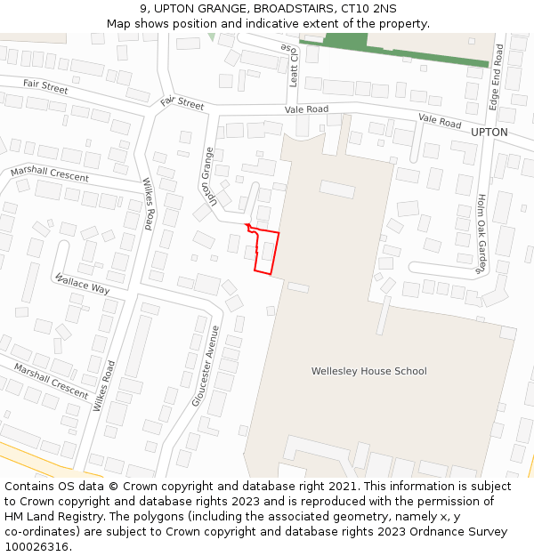 9, UPTON GRANGE, BROADSTAIRS, CT10 2NS: Location map and indicative extent of plot