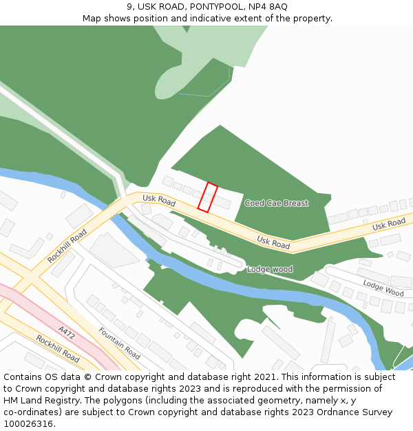 9, USK ROAD, PONTYPOOL, NP4 8AQ: Location map and indicative extent of plot