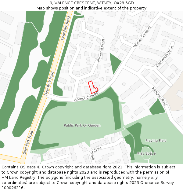 9, VALENCE CRESCENT, WITNEY, OX28 5GD: Location map and indicative extent of plot