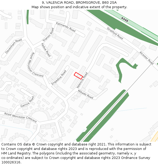 9, VALENCIA ROAD, BROMSGROVE, B60 2SA: Location map and indicative extent of plot