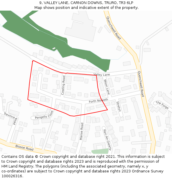 9, VALLEY LANE, CARNON DOWNS, TRURO, TR3 6LP: Location map and indicative extent of plot