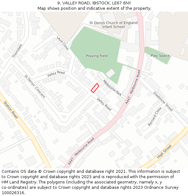 9, VALLEY ROAD, IBSTOCK, LE67 6NY: Location map and indicative extent of plot