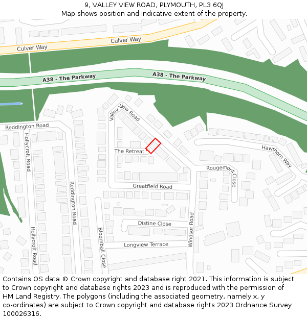 9, VALLEY VIEW ROAD, PLYMOUTH, PL3 6QJ: Location map and indicative extent of plot