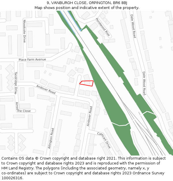 9, VANBURGH CLOSE, ORPINGTON, BR6 8BJ: Location map and indicative extent of plot