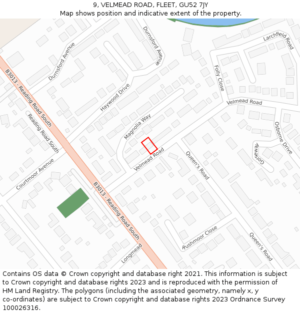 9, VELMEAD ROAD, FLEET, GU52 7JY: Location map and indicative extent of plot