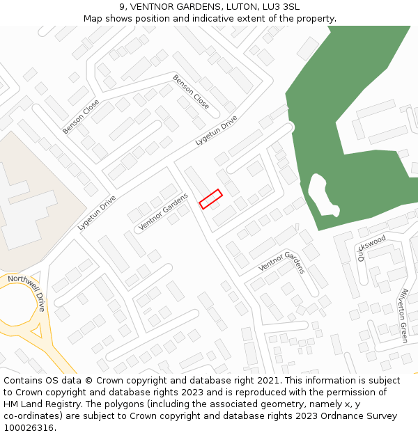 9, VENTNOR GARDENS, LUTON, LU3 3SL: Location map and indicative extent of plot