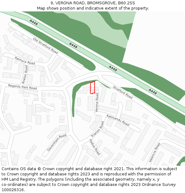 9, VERONA ROAD, BROMSGROVE, B60 2SS: Location map and indicative extent of plot