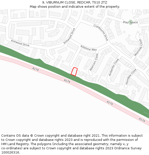 9, VIBURNUM CLOSE, REDCAR, TS10 2TZ: Location map and indicative extent of plot