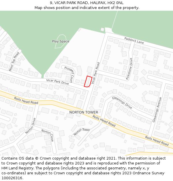 9, VICAR PARK ROAD, HALIFAX, HX2 0NL: Location map and indicative extent of plot