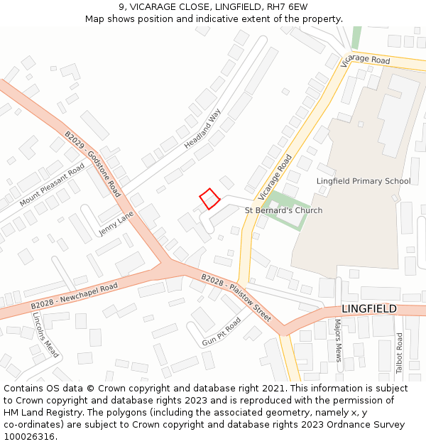 9, VICARAGE CLOSE, LINGFIELD, RH7 6EW: Location map and indicative extent of plot