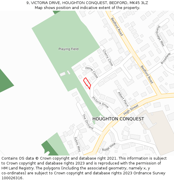 9, VICTORIA DRIVE, HOUGHTON CONQUEST, BEDFORD, MK45 3LZ: Location map and indicative extent of plot