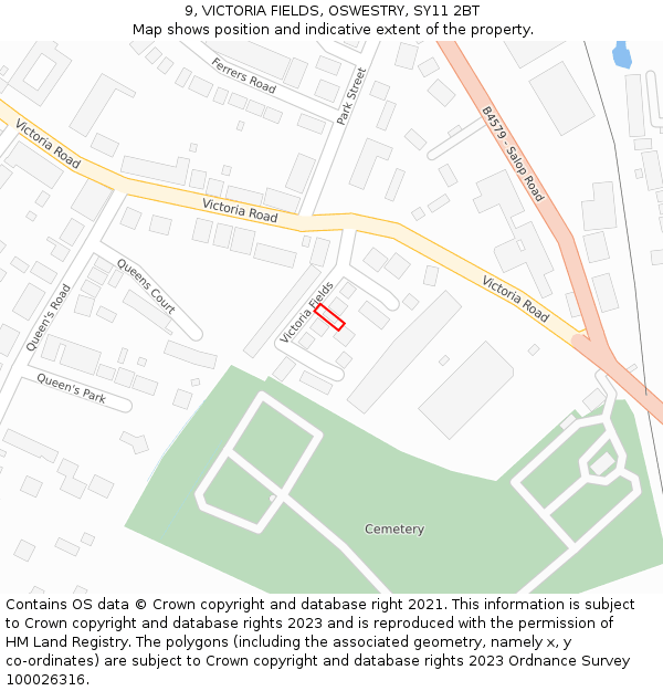 9, VICTORIA FIELDS, OSWESTRY, SY11 2BT: Location map and indicative extent of plot