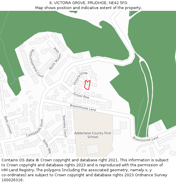 9, VICTORIA GROVE, PRUDHOE, NE42 5FG: Location map and indicative extent of plot