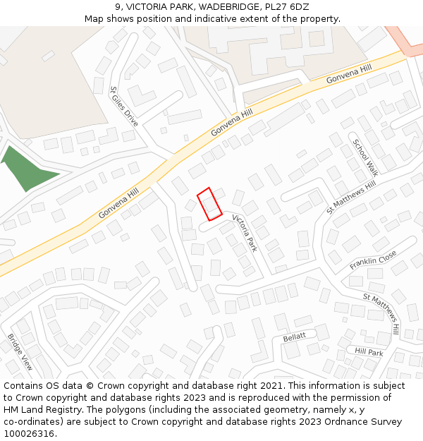 9, VICTORIA PARK, WADEBRIDGE, PL27 6DZ: Location map and indicative extent of plot