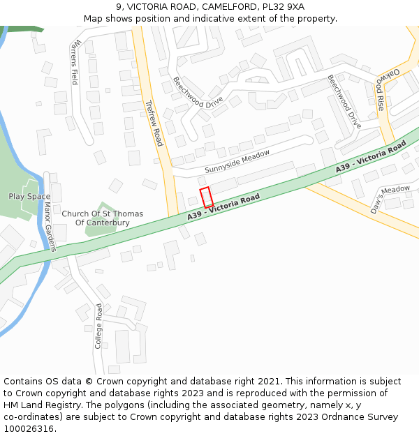 9, VICTORIA ROAD, CAMELFORD, PL32 9XA: Location map and indicative extent of plot