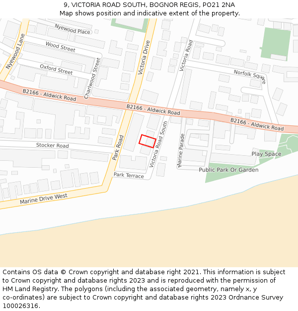 9, VICTORIA ROAD SOUTH, BOGNOR REGIS, PO21 2NA: Location map and indicative extent of plot