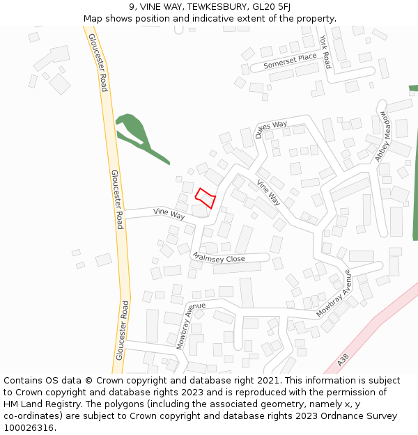 9, VINE WAY, TEWKESBURY, GL20 5FJ: Location map and indicative extent of plot