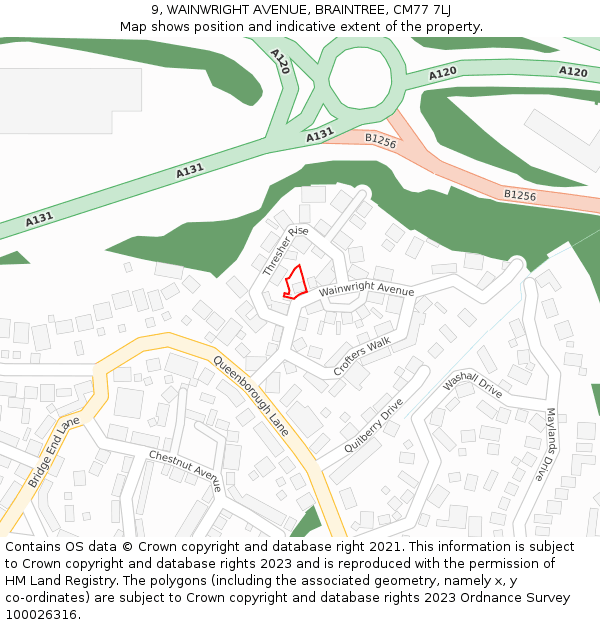 9, WAINWRIGHT AVENUE, BRAINTREE, CM77 7LJ: Location map and indicative extent of plot