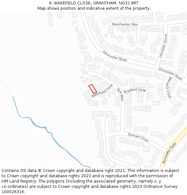 9, WAKEFIELD CLOSE, GRANTHAM, NG31 8RT: Location map and indicative extent of plot