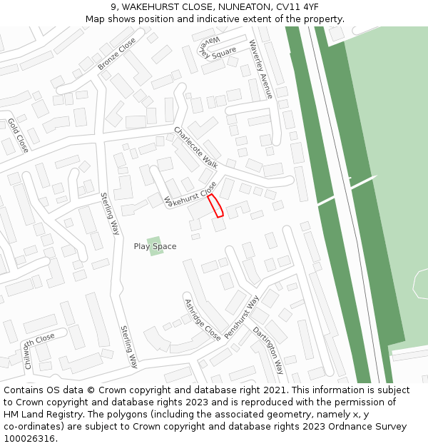 9, WAKEHURST CLOSE, NUNEATON, CV11 4YF: Location map and indicative extent of plot